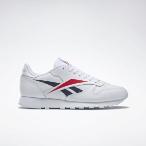 Reebok Classic Leather Vector Turnschuhe Herren - Weiß/Tiefes Rot/Navy - DE 093-RQW